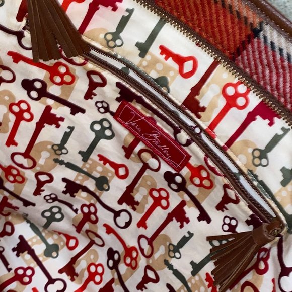 Vera Bradley Canyon Plaid Large Leather Trim Tote Bag w/ Keys Interior Print - Picture 5 of 11